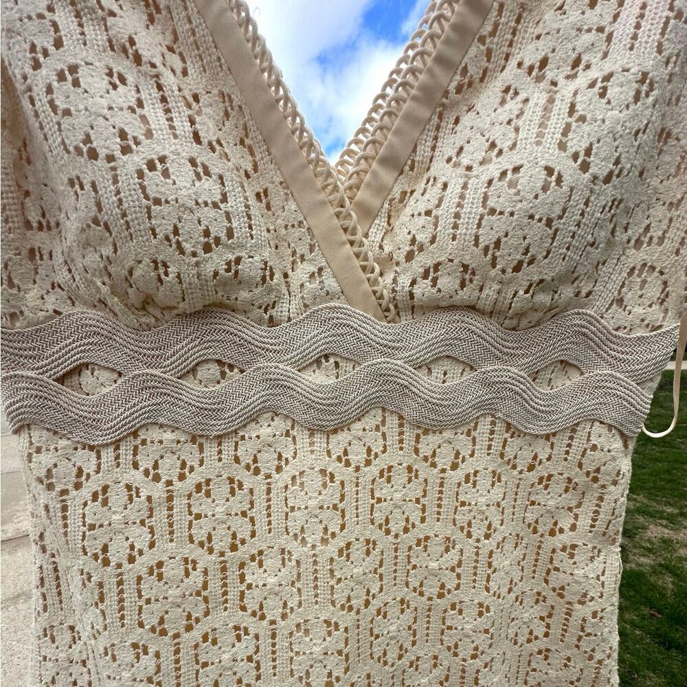 Vintage Phoebe Couture Women’s Silk Lined Cotton Dress Size 10 Cream - Picture 11 of 14